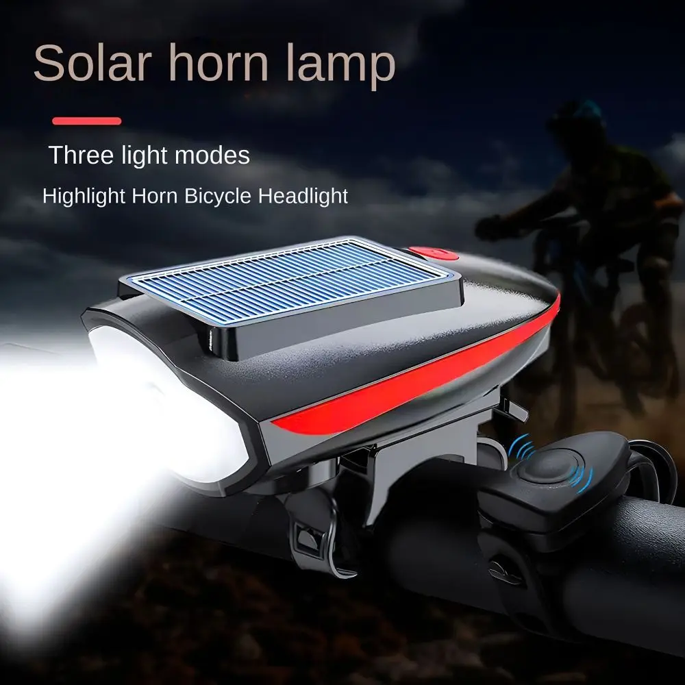 250 Lumens Bicycle Headlight Solar Rechargeable USB Charging Mountain Bike Light High Brightness with Bike Horn Alarm