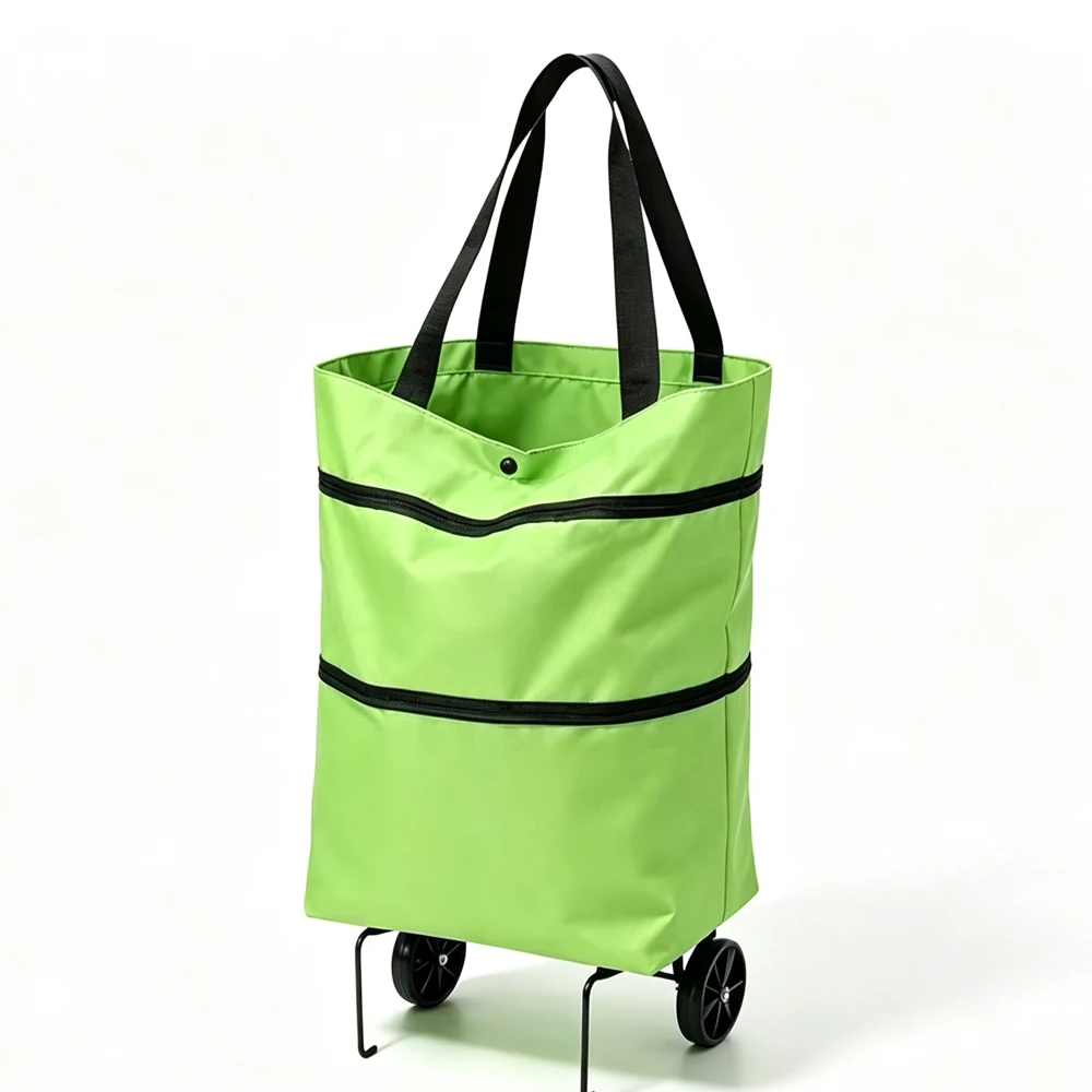 2-in-1 Foldable Shopping Cart, Shopping Bag Trolley and Wheels, Portable Rolling Handbag, Shopping Bag and Wheels, Waterproof Tr