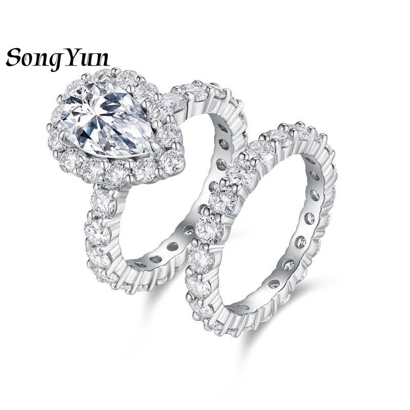 SongYun Designer Jewelry 925 Silver Ring Band D Color VVS Water Drop Moissanite Diamond Bands Rings Set For Women Fine Jewelry