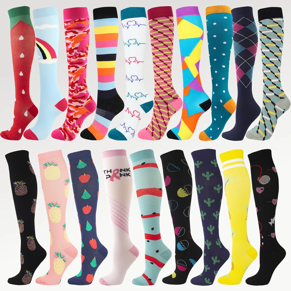 3 Pairs Random Color Compression Socks For Women Promote Blood Circulation Tight Socks For Nurses Pregnancy Gym Hiking Running