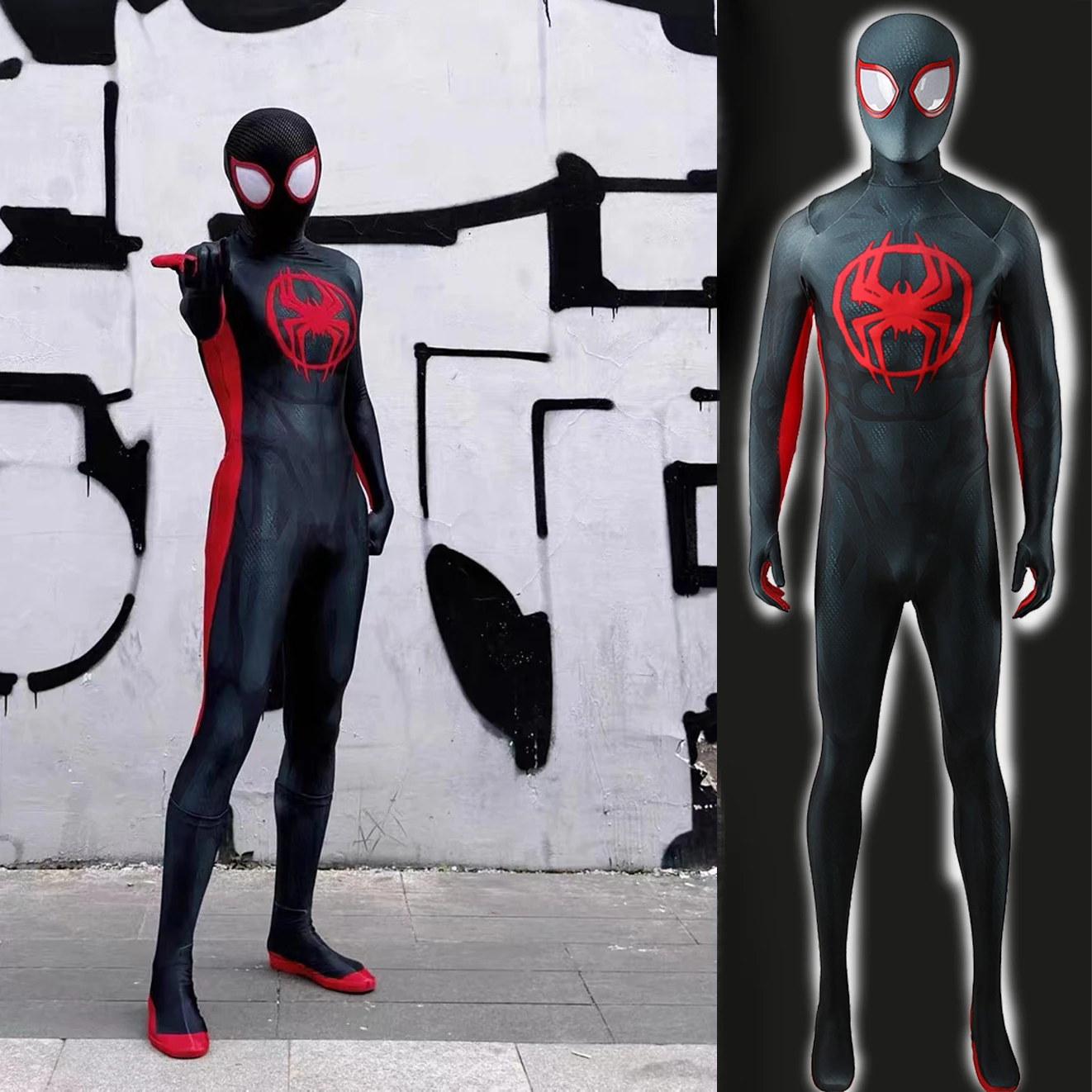 Across the Spider Verse Miles Morales Cosplay Spiderman Costume 3D Printed Spandex Zentai Suits Halloween Costume Bodysuit Adult