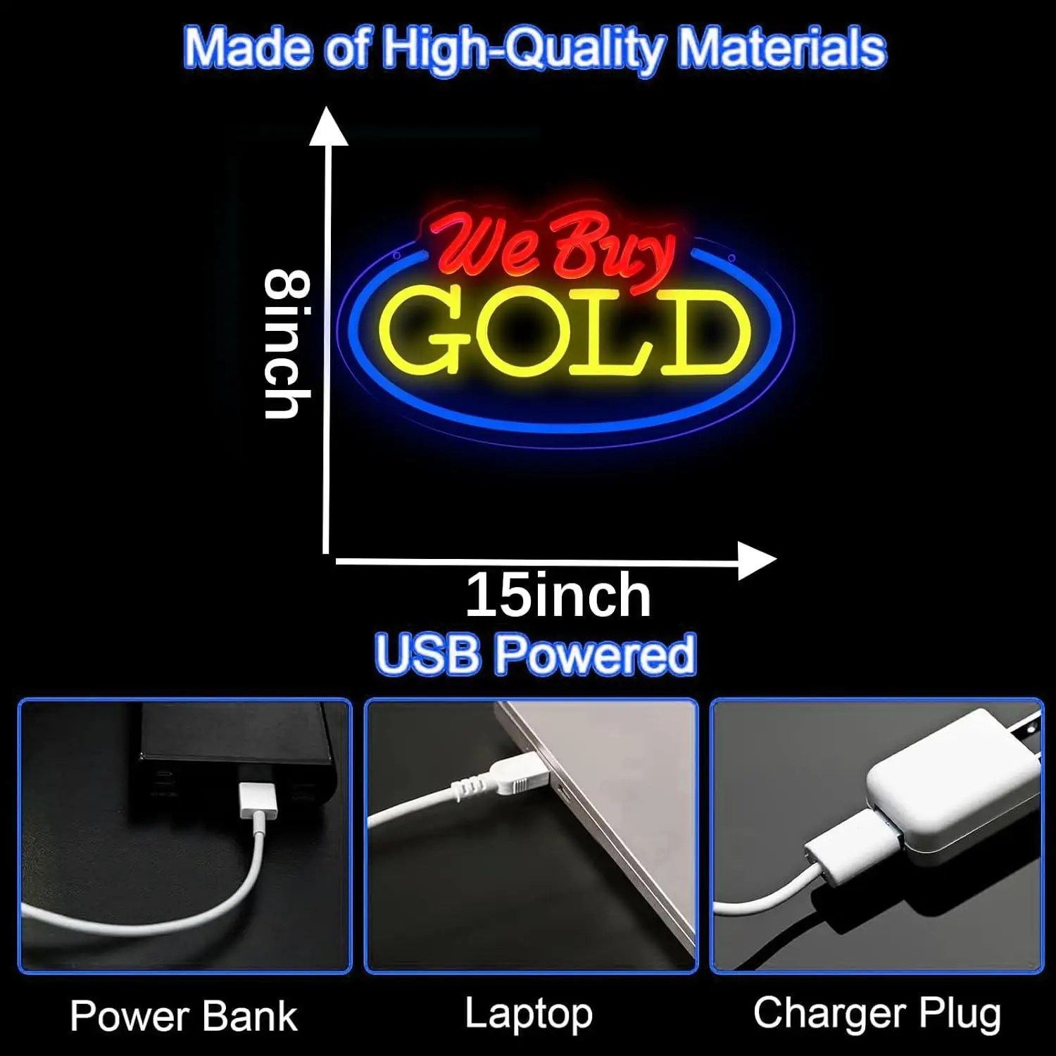 We Buy Gold Neon Sign USB Powered LED Dimmable Lights for Gold Jewelry Shop Store Accessory Store Wall Decor Business Signage