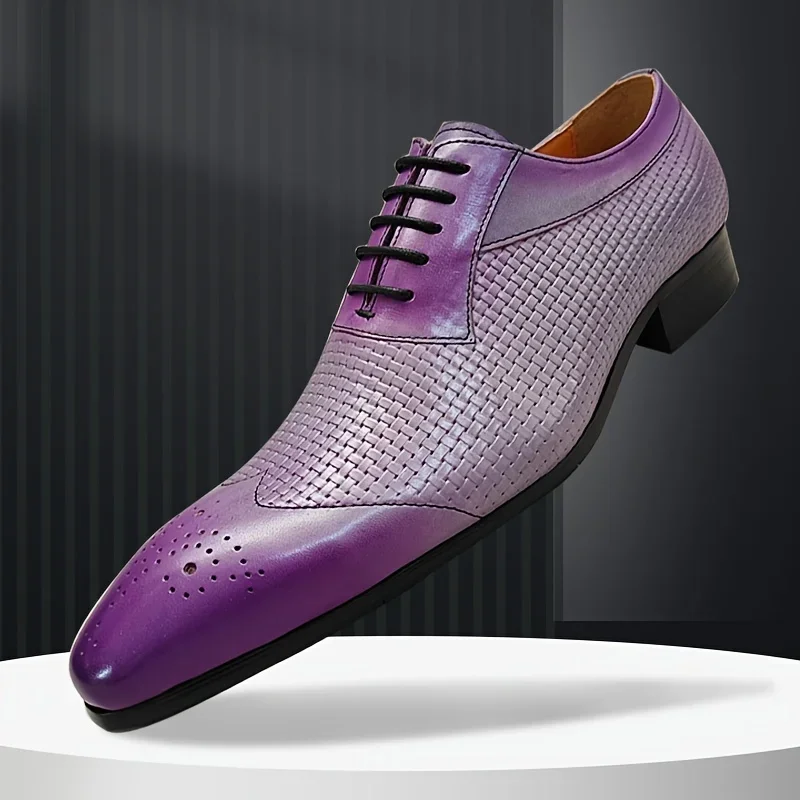 Scarpe da sposa da uomo viola classico modello in pelle fatto a mano stampa sociale elegante uomo Oxford Party adulto punta a punta