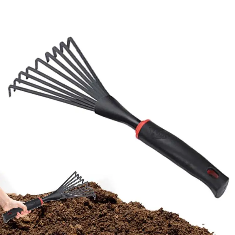 Dethatcher Rake Metal 9 Tines Hand Rake Garden Tool Heavy Duty Dethatching Rake With Ergonomic Handle For Loosening Soil