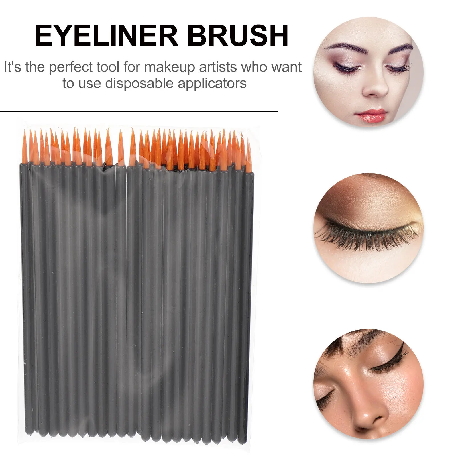 100 pinceaux à eyeliner jetables, applicateurs de maquillage, mini pinceaux à tête en fibre, outils pour les yeux, pinceaux à eyeliner professionnels