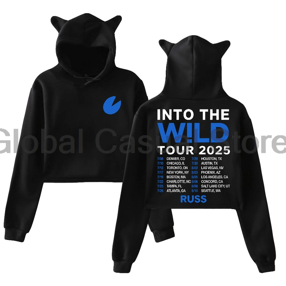 

Russ Into The Wild Tour 2025 Hoodie Female Cat Ears Hooded Sweatshirt Long Sleeve Crop Top Women's Clothes