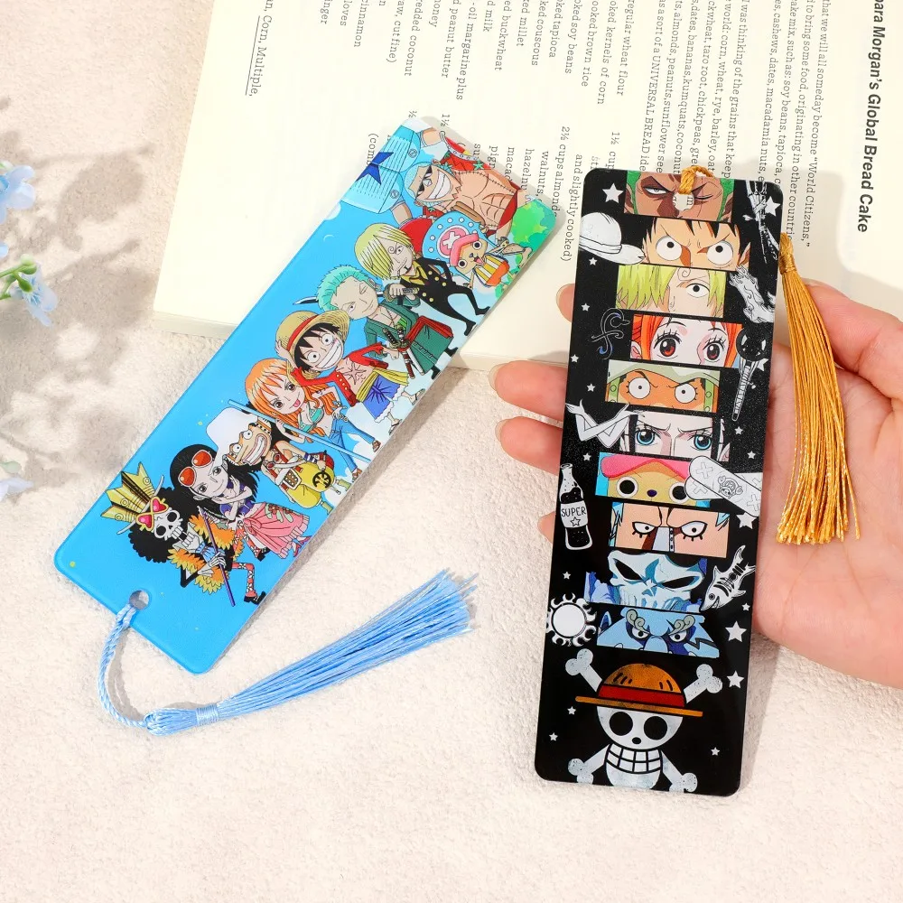Uma peça anime marcadores acrílico borla luffy zoro nami etc personagens marcador de leitura livro suprimentos fãs estudantes presente