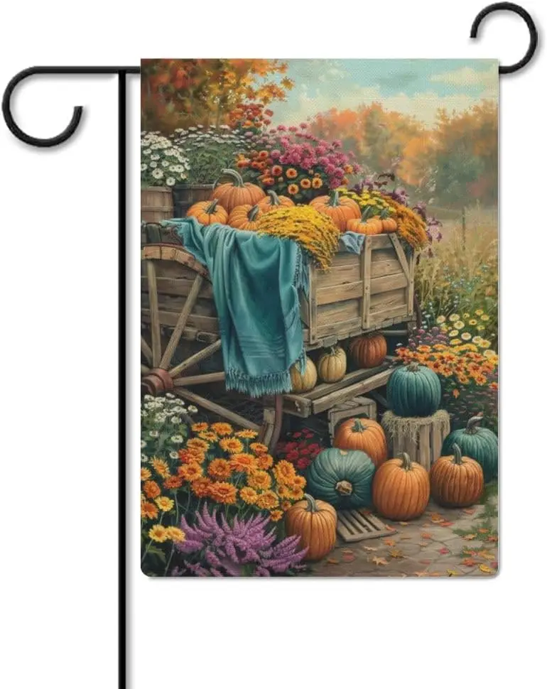 Fall Farm Pumpkin Garden Flag 12x18 Inch Double Sided for Outside Small Burlap Yard Flag, style