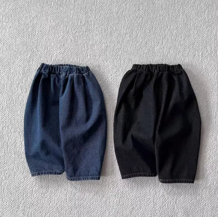 2025 Autumn Boy Casual Pants Cute Infant Girl Trousers Soft Kids Jeans Children Clothes New Baby Loose Denim Pants Solid Toddler