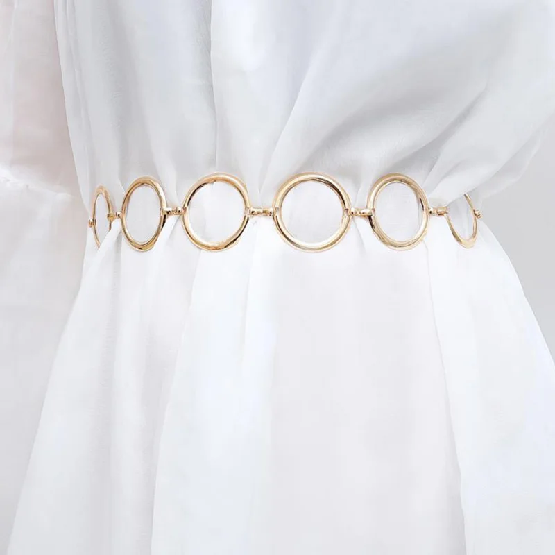 Ladies Geometric Long Belly Waist Chain Belt For Women Fashion Female Personality Metal Gold Circle Chain Belt For Dress