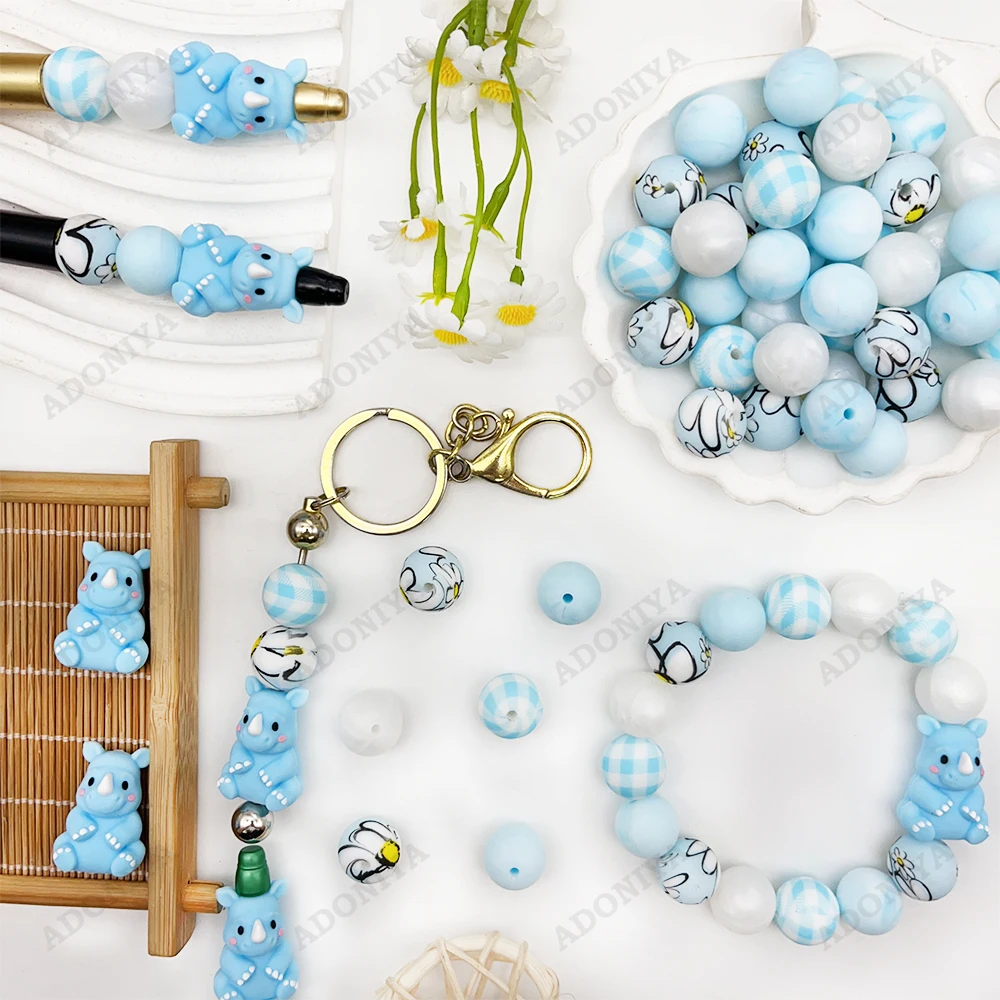 32-teiliges 3D-Nashorn-Serie Silikonperlen-Set für DIY-Halsketten, Armbänder, Stiftdekorationen, Schmuckanhänger usw. Feiertags-Geburtstagsgeschenk – Detail 2