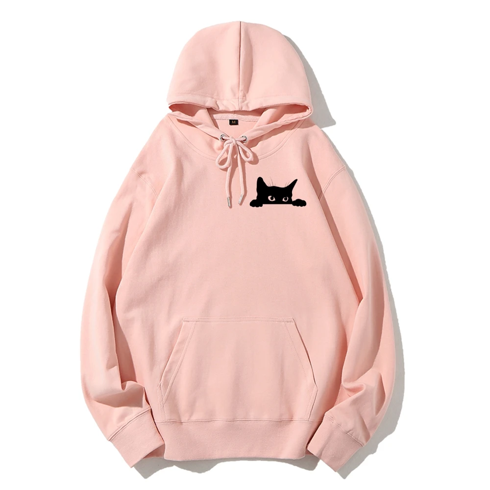 Black Cat Casual Hoodie Sweatshirt Cat Lover Shirt Cute Kitty Owner Women’s Autumn Winter Sweatshirt Pullover Gift For Cat Lover