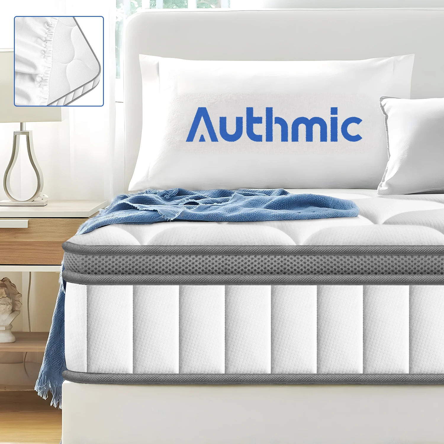 Colchón AUTHMIC – Muelles de bolsillo, soporte adaptable de 7 zonas, 25 cm de grosor, transpirable y agradable para la piel, sensación media firme, sueño tranquilo