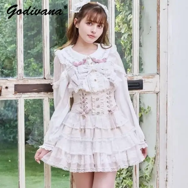 Japanese Style Liz Layered Cake Skirt Lolita Sweet Girl Women's High Waist Lace Short Skirts