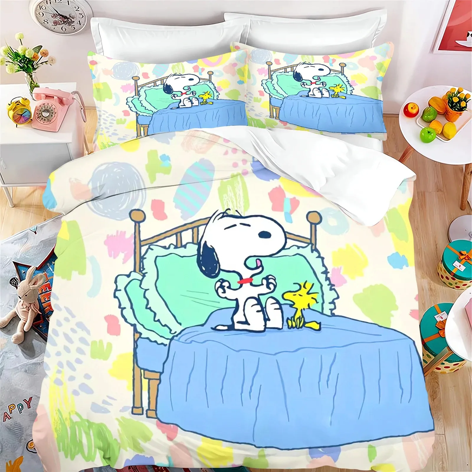 Комплект постельного белья Snoopy, с мультяшным рисунком, пододеяльник, наволочка, домашняя двуспальная кровать, подарок для мальчиков и девочек, постельное белье большого размера, X см