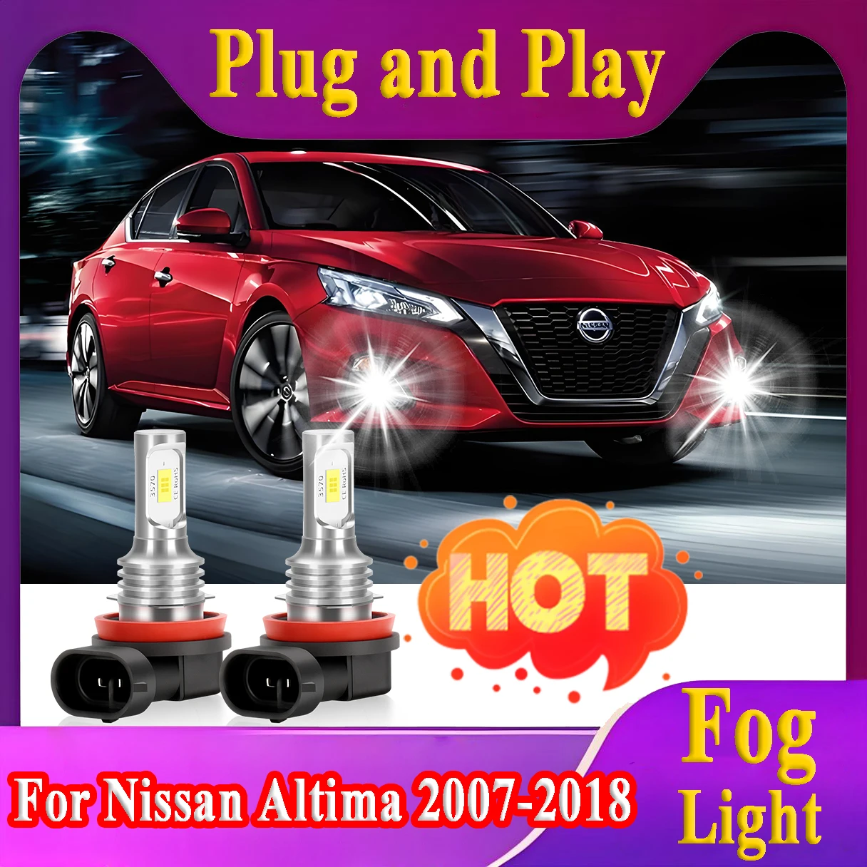 

2PCS H11 LED Fog Light 6000K White CSP Chips Super Bright For Nissan Altima 2007-2015 2016 2017 2018 Plug and Play Car Light