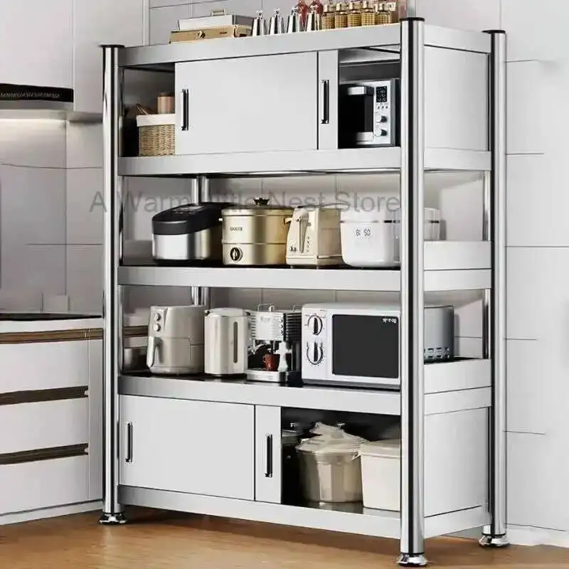 com armários de cozinha porta de aço inoxidável piso de aço multi-camada porta deslizante rack de armazenamento multi-funcional móveis para casa