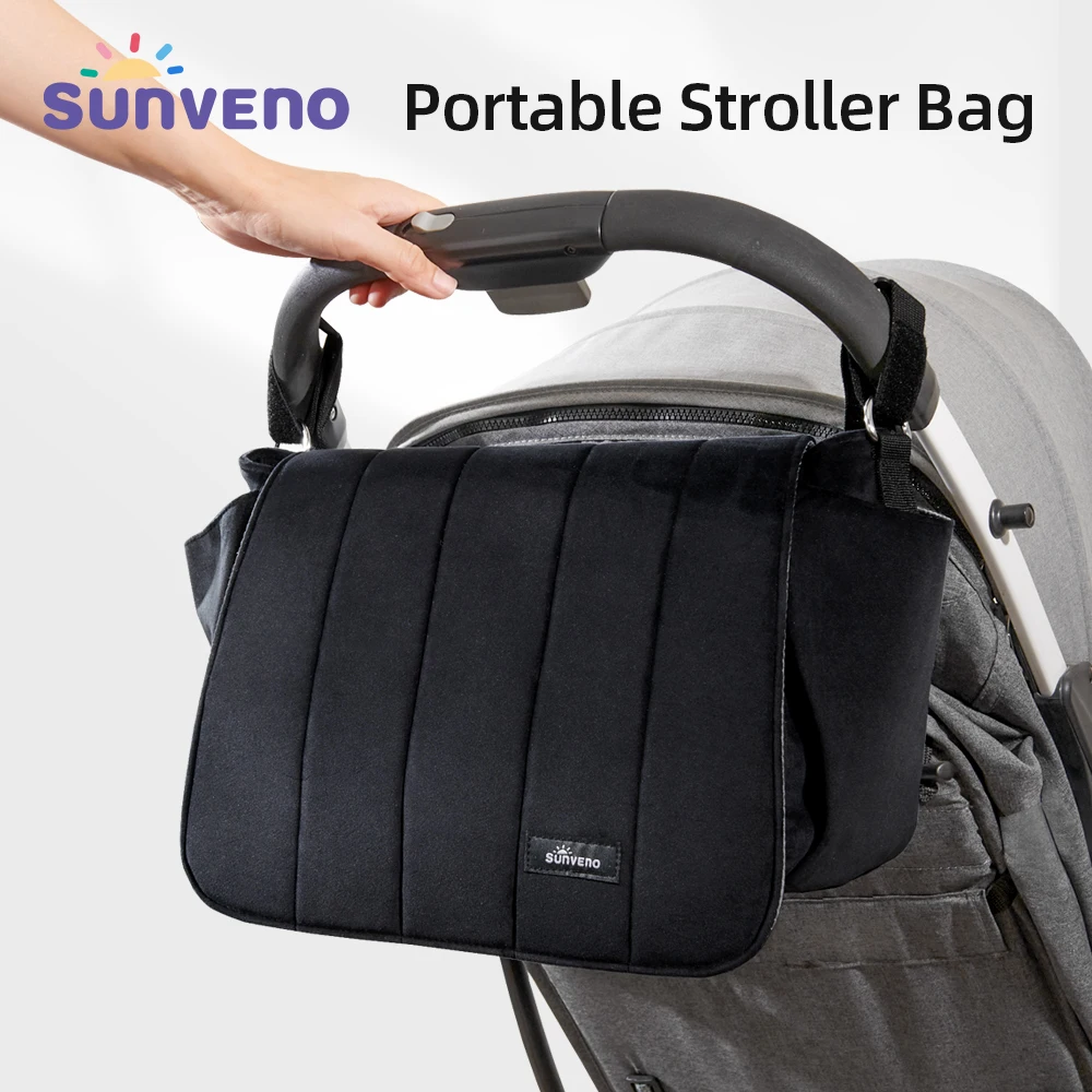 Sunveno Black Corduroy Stroller Diaper Organizer Bag Large Capacity Mommy Crossbody Diaper Bag Practical & Classic