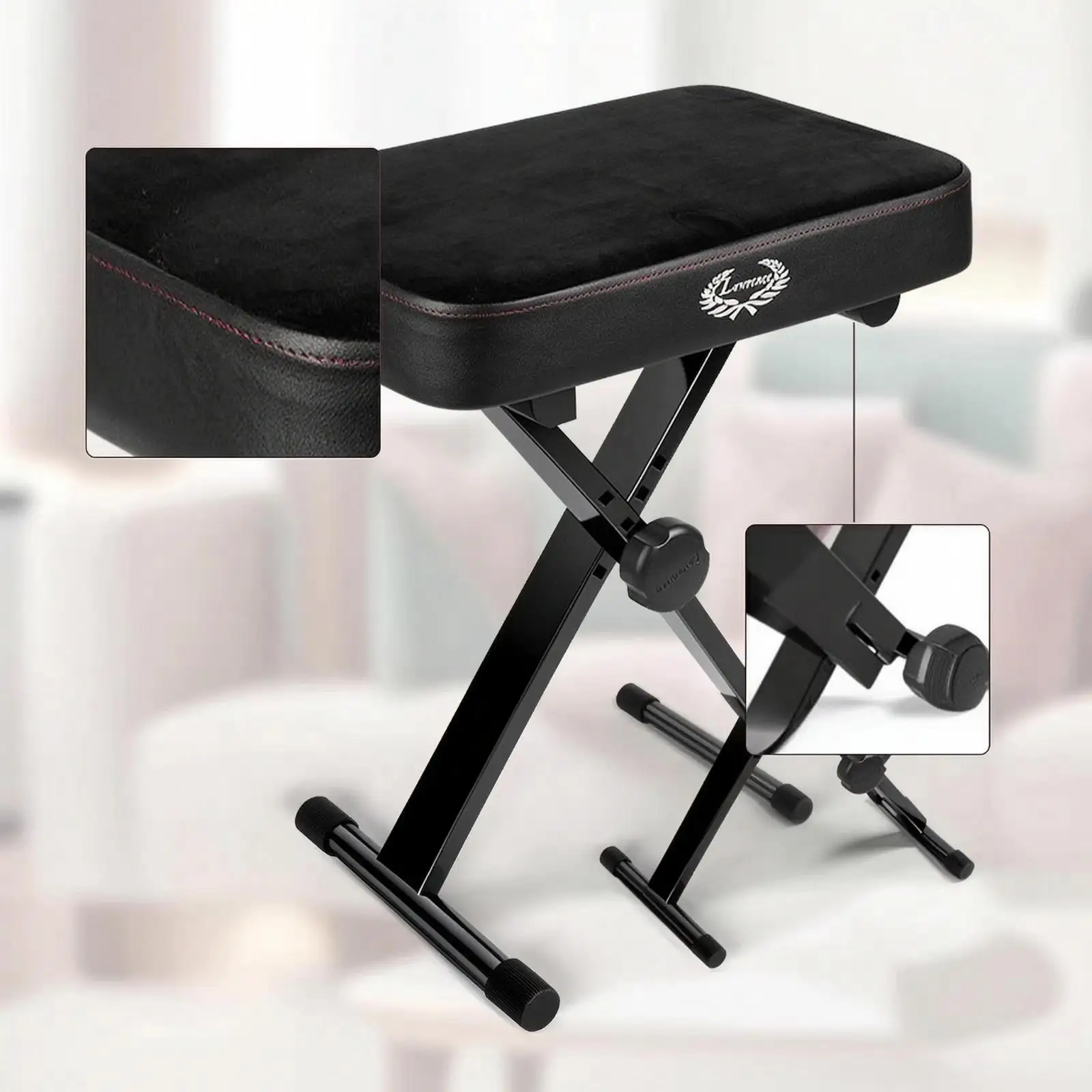 Adjustable Piano Bench Compact Foldable Keyboard Seat Cushioned Furniture for