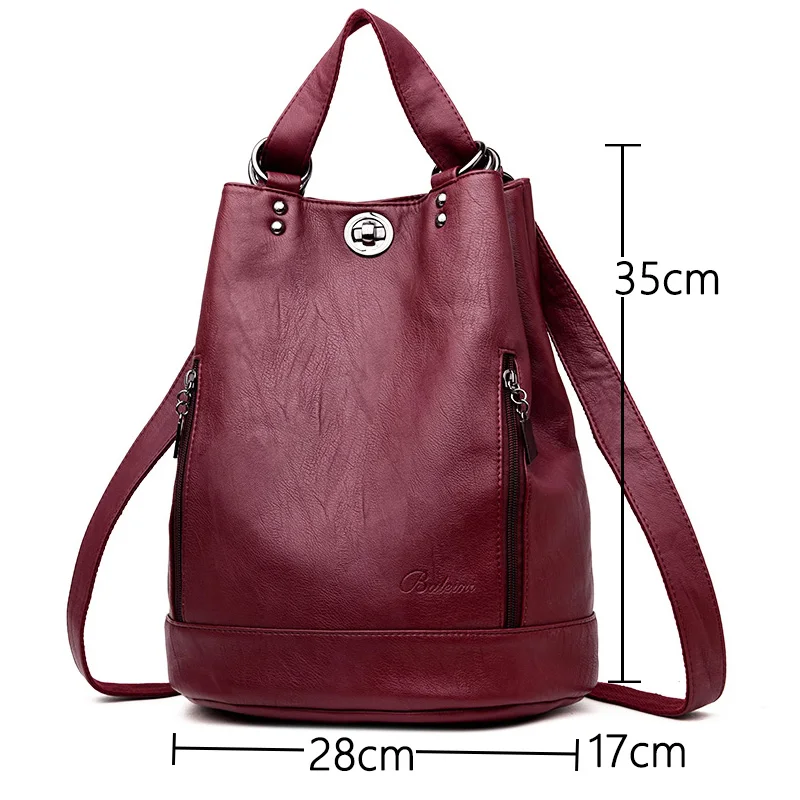 2022 Women Leather Backpacks Multifunction Women Vintage Shoulder Bag Ladies Rucksack Large Capacity Travel Bag Sac A Dos Preppy