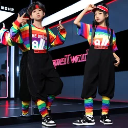 Fancy Suits For Girls Children'S Rainbow Color Short Sleeve T-Shirt Pants 2-Piece Set  Boys Hip Hop Costumes