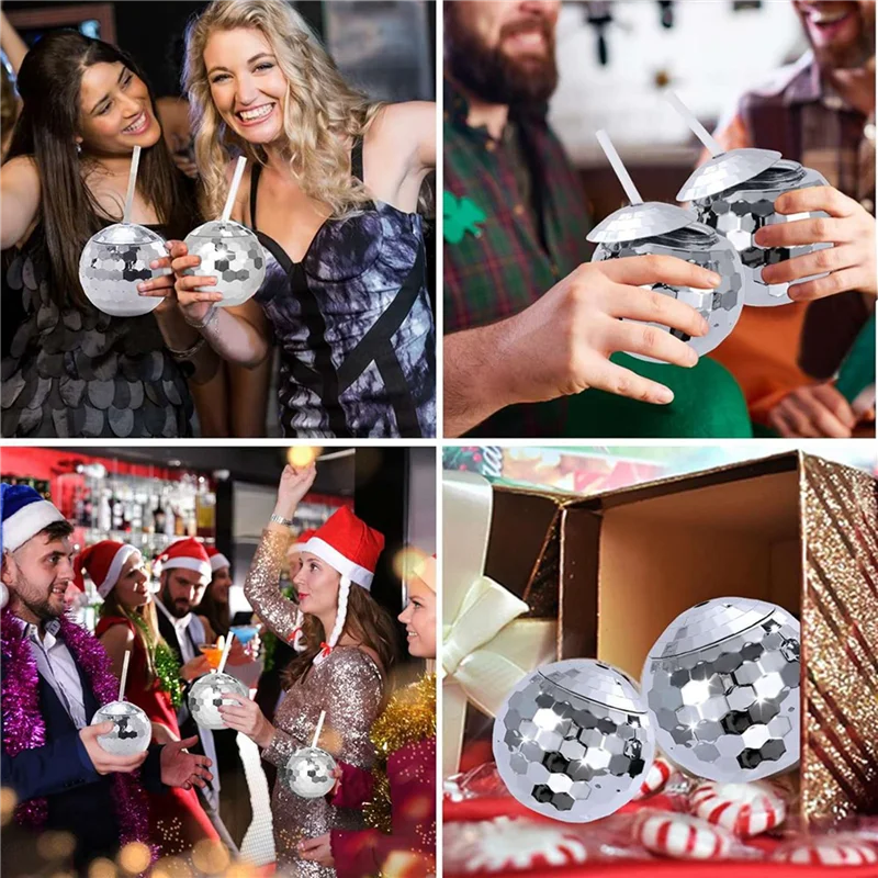 AT21-18 PCS Disco Ball Cups, 20 OZ Disco Cups With Straws And Lid, Reusable Flash Ball Tumbler Cocktail Cup For Partys Bar