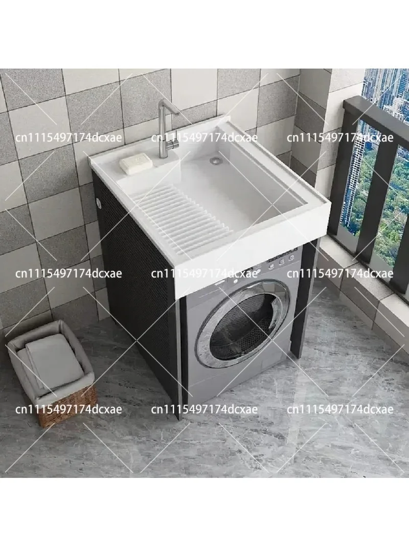 Corner Laundry Cabinet with Integrated Washbasin Sink for Front-Loading Washer, Compact Storage Unit