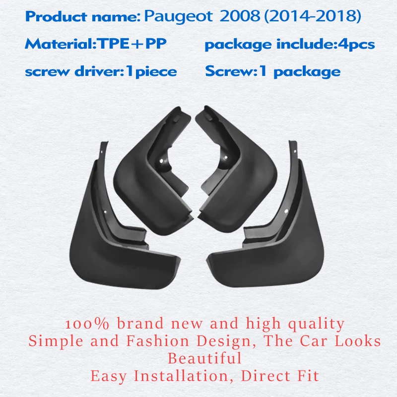 Car Accessories Mud Flaps FOR Paugeot 2008 2014-2018 Mudguards Fender Mudflaps Guard Splash Guards Front Rear 4pcs ste