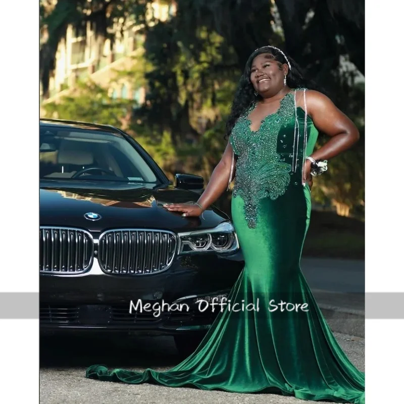 

Luxury Velvet Mermaid Prom Dress Elegant Crystal Beaded Applique Plus Size Black Girls Birthday Customized Serene Dresses