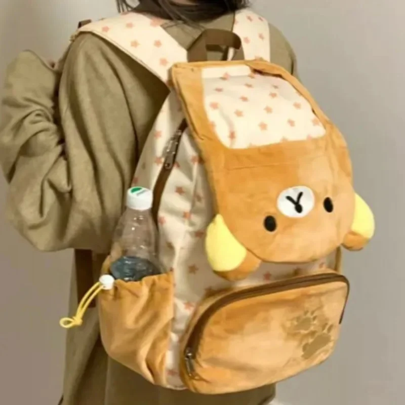 Rilakkuma Y2K Backpack Vintage Nylon Backpack Kawaii Bag Japan Lolita Zipper Splicing Montage Girl Student High Capacity Bag New