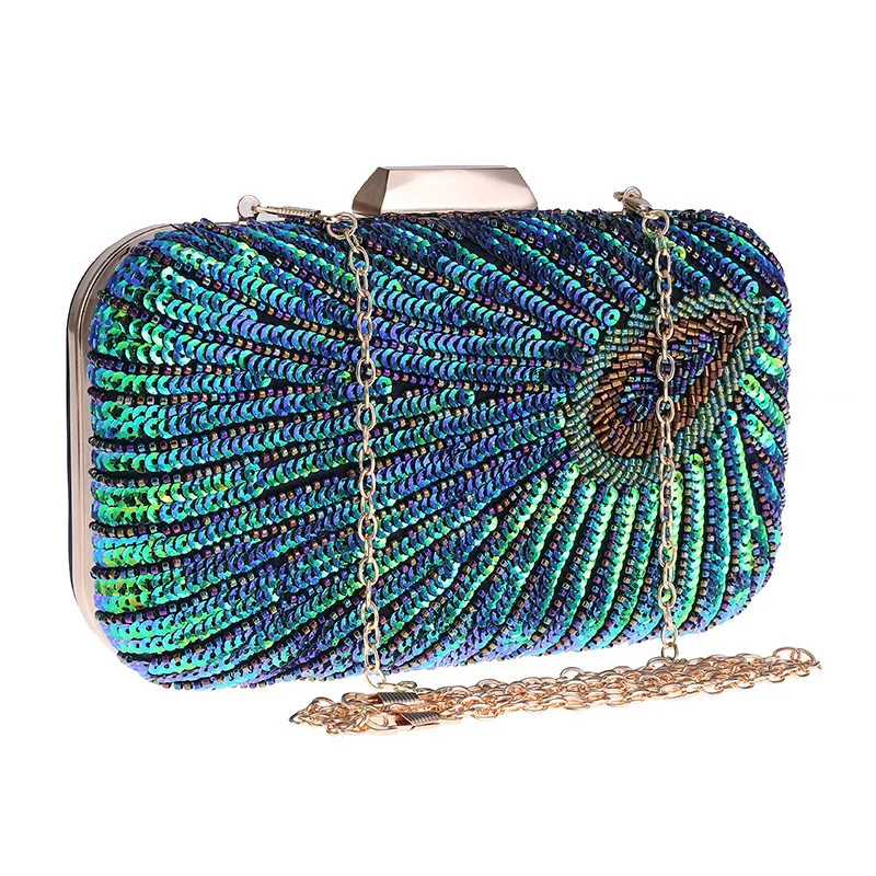 

Clutch Bag Peacock Beaded Sequins Evening Handbags Women Envelope Wedding Bridal Purses Formal Female Shoulder Messenger Bags
