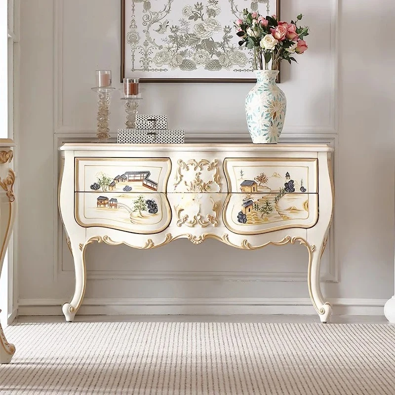 

French light luxury painted porch cabinet entry foyer against the wall storage decorative chest cabinet