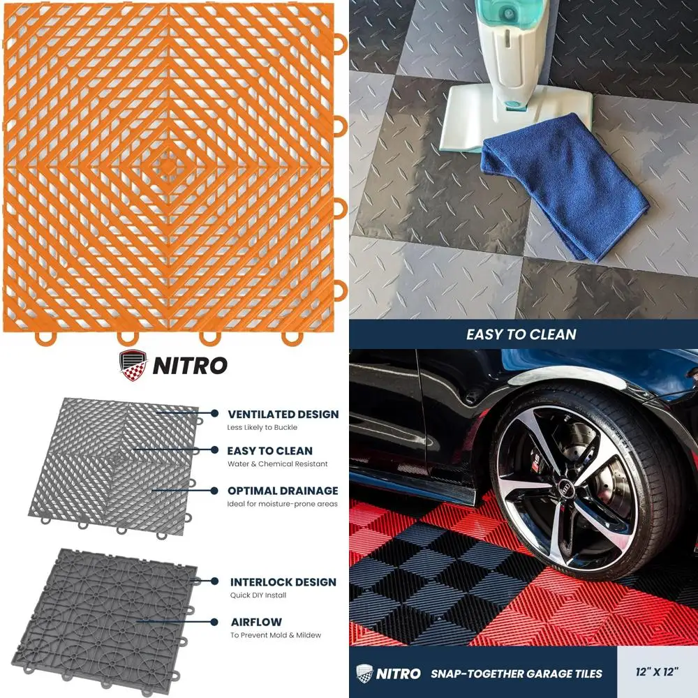 بلاط أرضية جراج بلاستيكي متشابك 12 × 12 غير قابل للانزلاق لتنظيم المرآب والسلامة