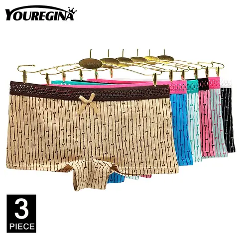 Sexy Women Panties Cotton Boyshort kawaii Underwear Transparent Lace Lingerie Letter Butterfly Print Briefs 3 Pcs/set