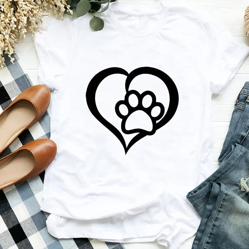 Animal Sleeve Print Female Clothes Tops Tees T-Shirts Women Graphic Human Paws Cartoon Fashion Aesthetic Aesthetic Clothes