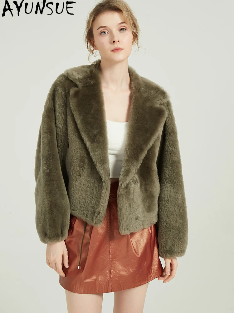 AYUNSUE Natural Sheepskin Fur Coat Women Real Leather Jacket Winter Jackets 2025 Luxury Clothing Female Short Style Шуба Женская