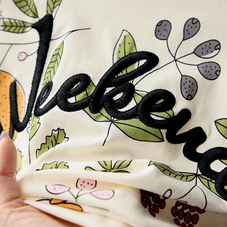 

Wed Series Heavy Embroidery Print Cotton Rayon Fiber round Ne ort Sve T-irt Women Summer Casual Sle