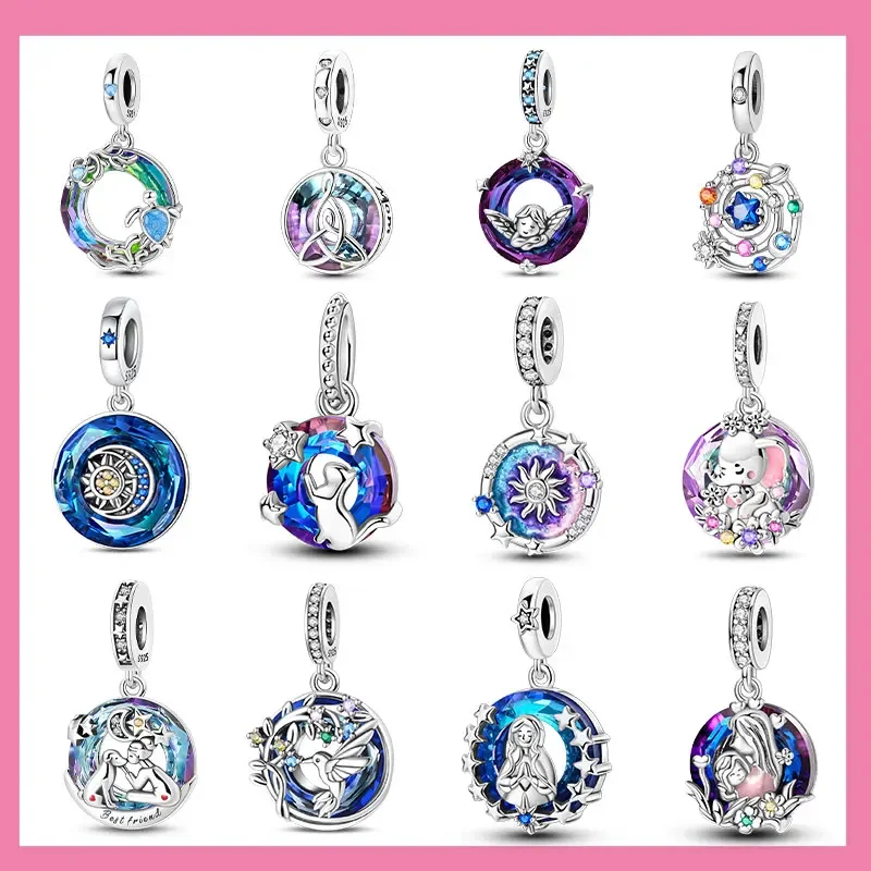 

Аутентичные стерлингового серебра 925 пробы, синее дерево жизни, сглаза, солнце, круглые подвески, подвески, подходят для оригинальных браслетов 925, ювелирные изделия своими руками