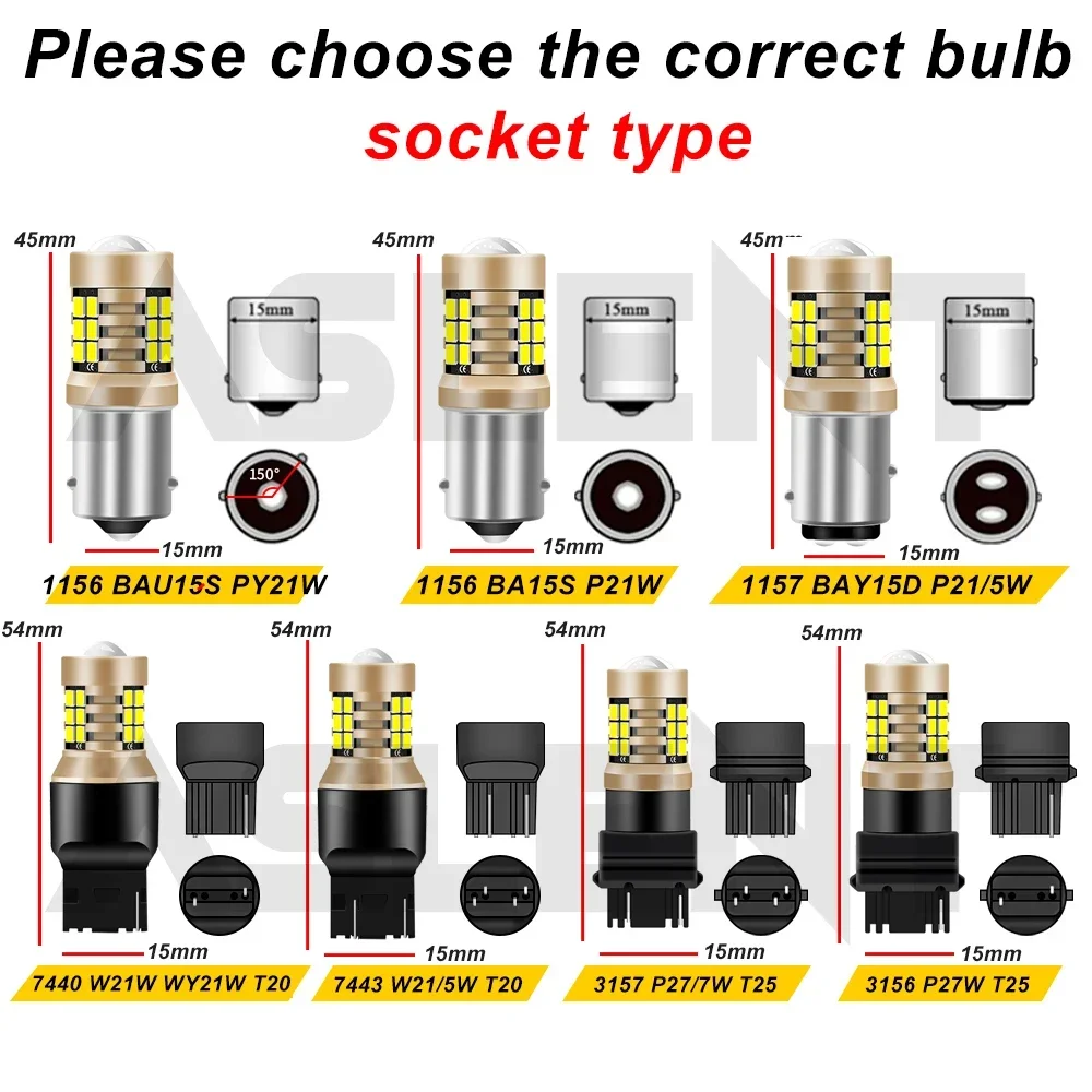 2X T20 LED W21/5W 7443 W21W 7440 PY21W P21W Led BA15S BAU15S Car LED Bulb P21/5W Turn Signal Light 1156 3157 P27W Lamp