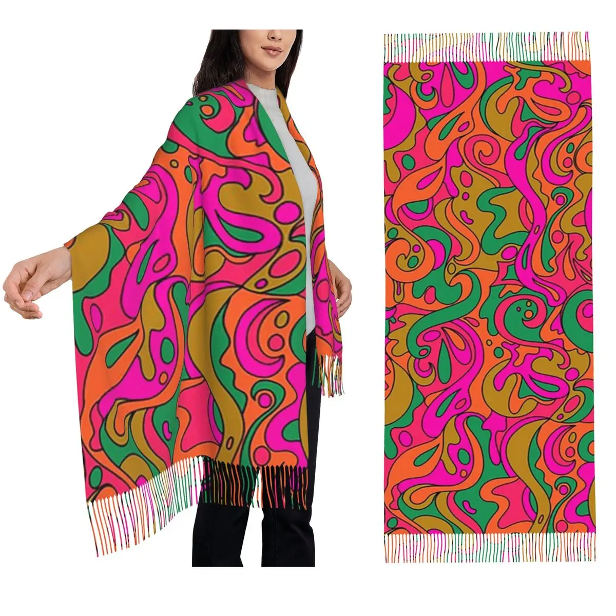 

Groovy Swirls Scarf Tassel Scarves for Women Soft Warm Shawls and Wraps Large Fall Winter Shawl Wrap