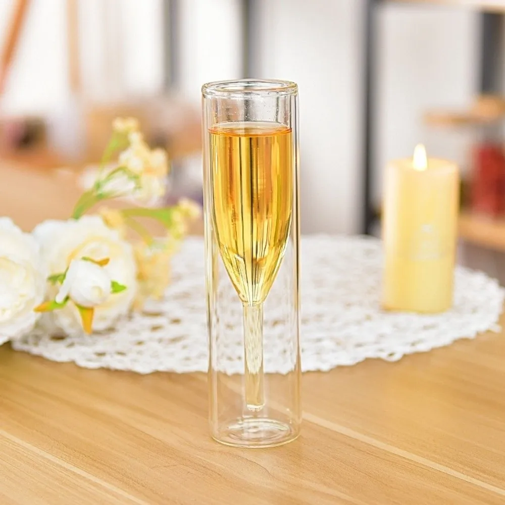 Double Wall Champagne Glasses Shatter-Resistant Transparent Wine Glass Heat Insulation Wine Dispenser Double Layers Cup