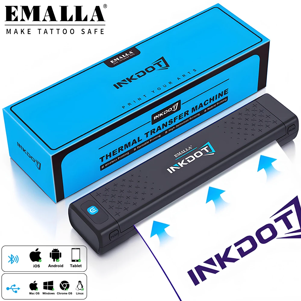 

EMALLA INKDOT Беспроводной трафаретный принтер для татуировки Термальный принтер для татуировки, совместимый со смартфоном и ПК