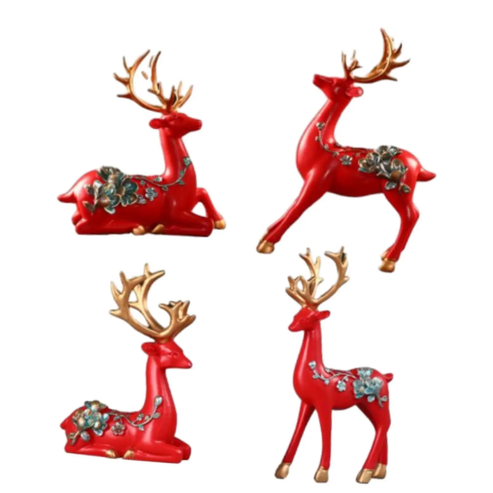 

4Pcs Resin Ornament Decorative Gift Crafts Reindeer Figurines for Dining Room Bookshelf Table Centerpiece Office Valentine's Day