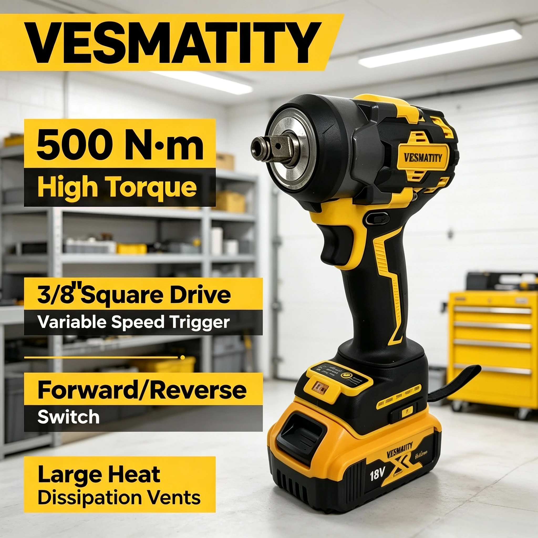 Vesmatity 500Nm Impact Drill High Torque Screwdriver Electric Tool for Dewalt 18V 20V Battery Pro Max Ultra