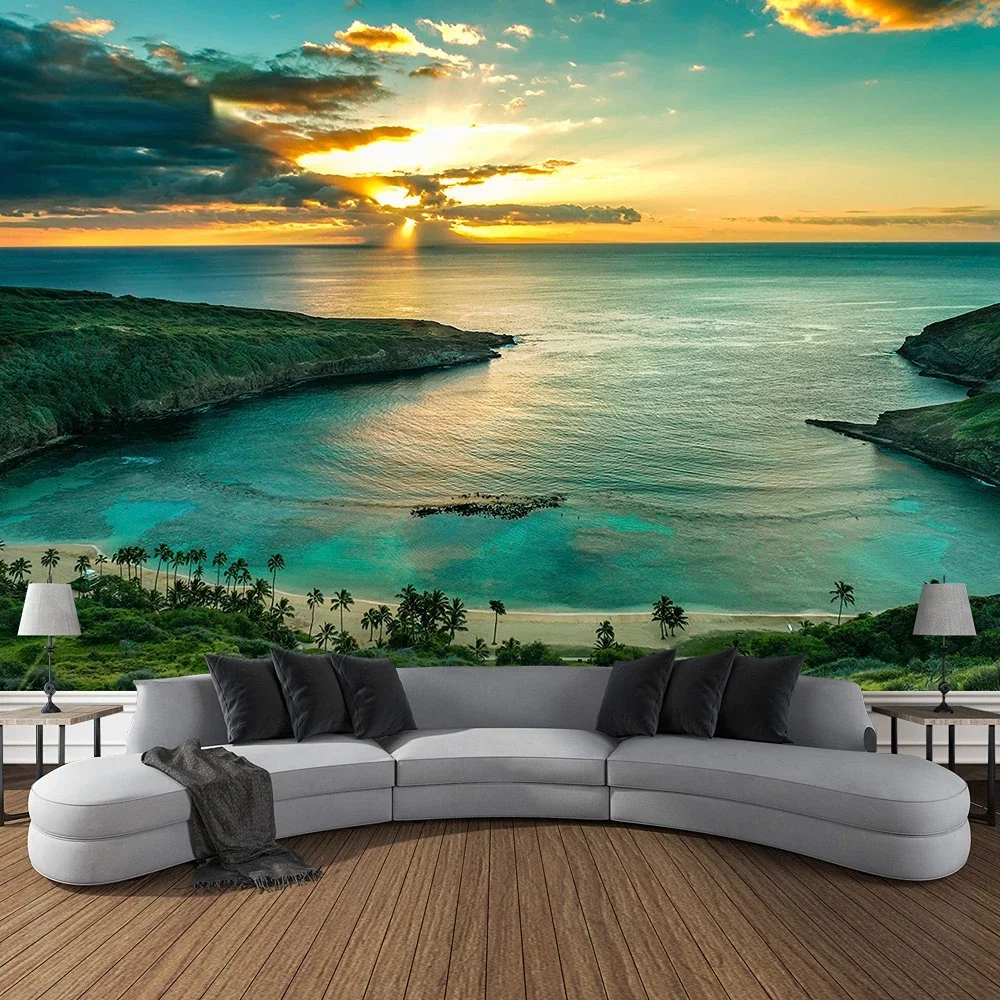 Landscape Beach Sunset Tapestry Wall Hanging Large  Beautiful Dormitory Indoor Bedroom