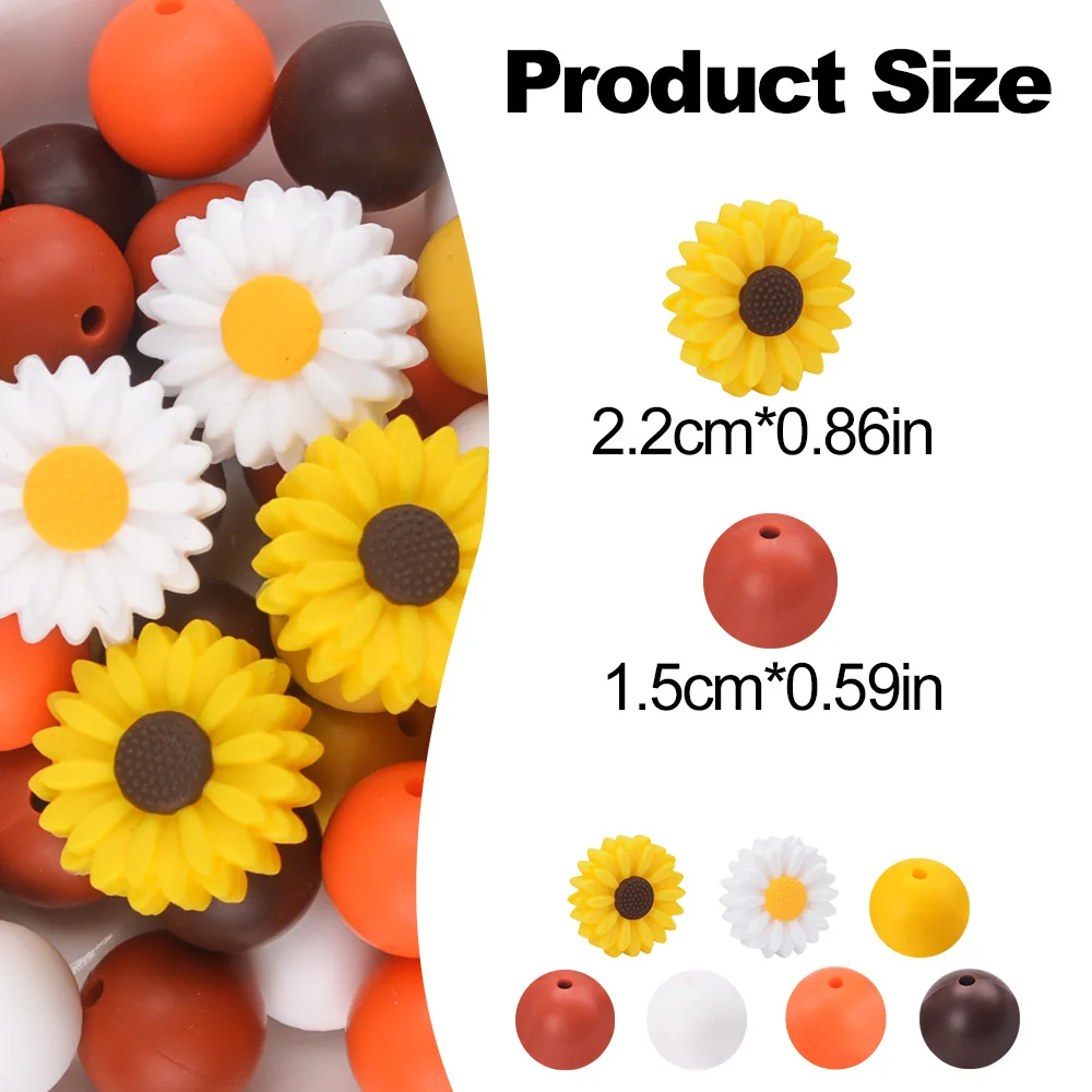 LOFCA 29Pcs Silicone Bead Set Silicone sunflower beads For to make DIY Necklace For Infant Pacifier chain accessories beads