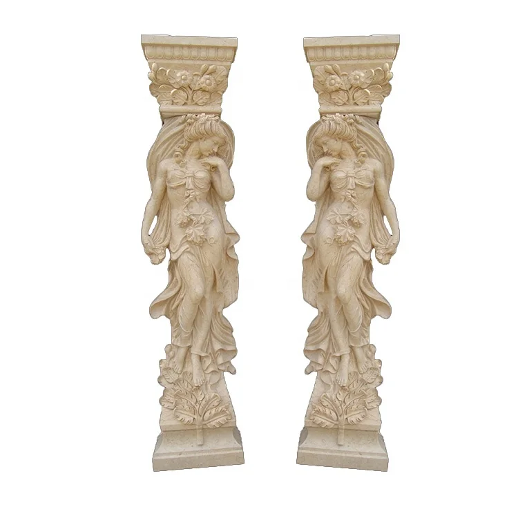 Beige marble angel engraving column