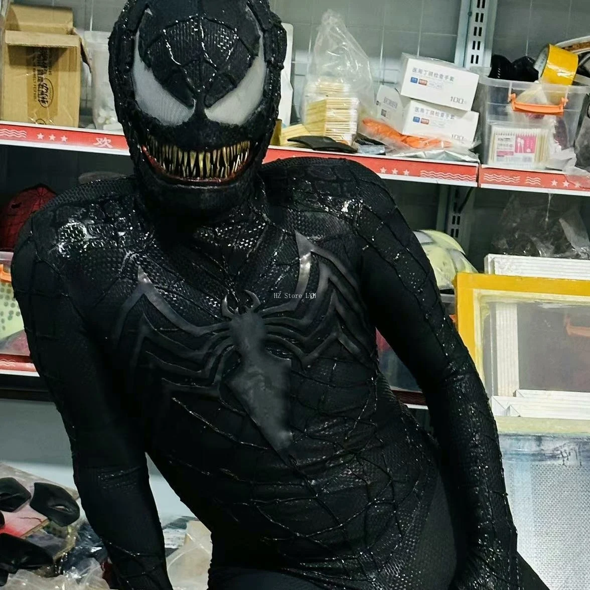 ヴェノム スパイダーマン スーツ マスク付き 可動式顎 1:1 3Dカラー