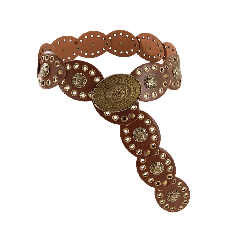 قطعة واحدة من حزام بإبزيم معدني بيضاوي بني للسيدات، إكسسوارات عصرية، قطعة واحدة على الطراز البوهيمي الغربي للهالوين