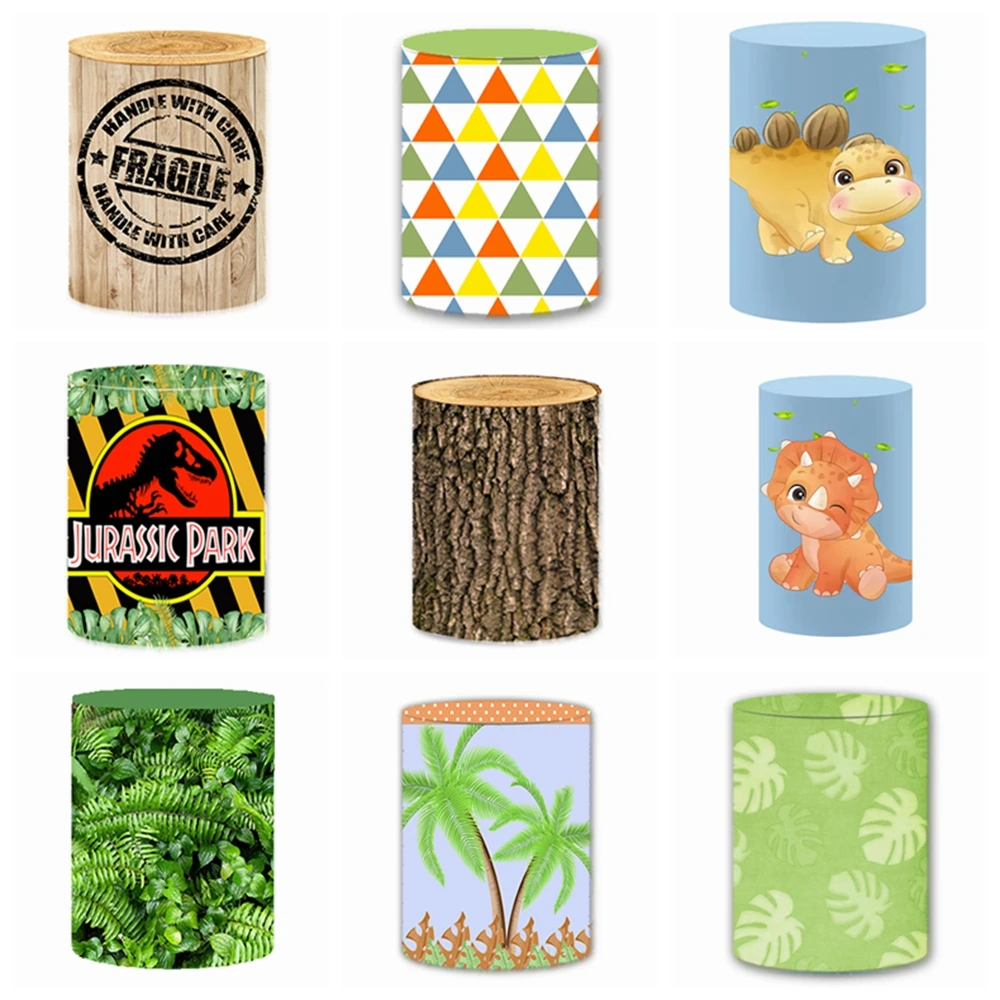 

Cartoon Dinosaur Cylinder Cover For Birthday Party Decoration Base Cover Suitable Baby Shower Dessert Tablecloth Photo Props